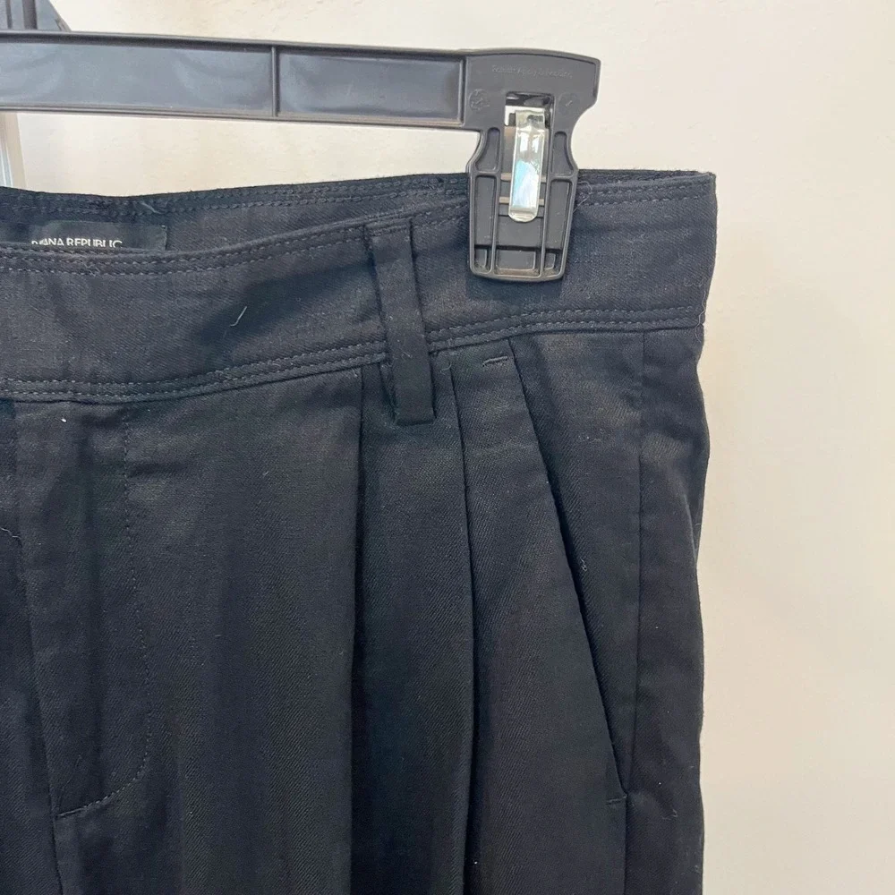 NEW Banana Republic Womens Black Linen Pleated Wide Leg Pants Coastal Career 6P